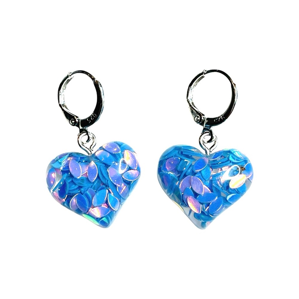 Sparkling Blue Heart Drop Earrings